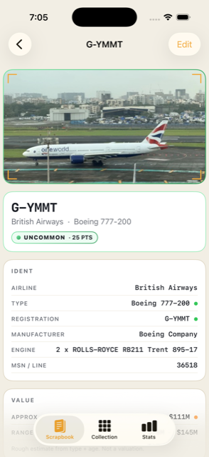 Pspotting aircraft ID card